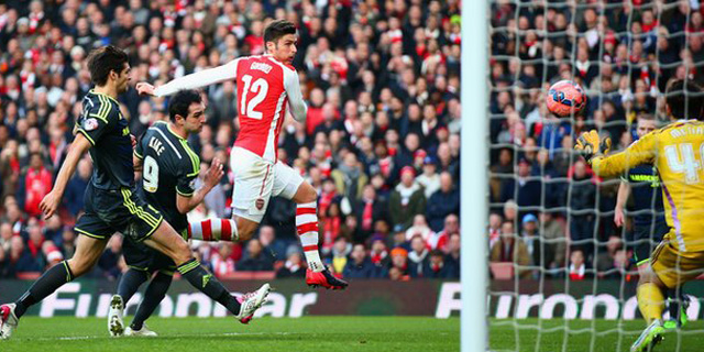 Dua Gol Giroud Loloskan Arsenal ke Babak Perempatfinal